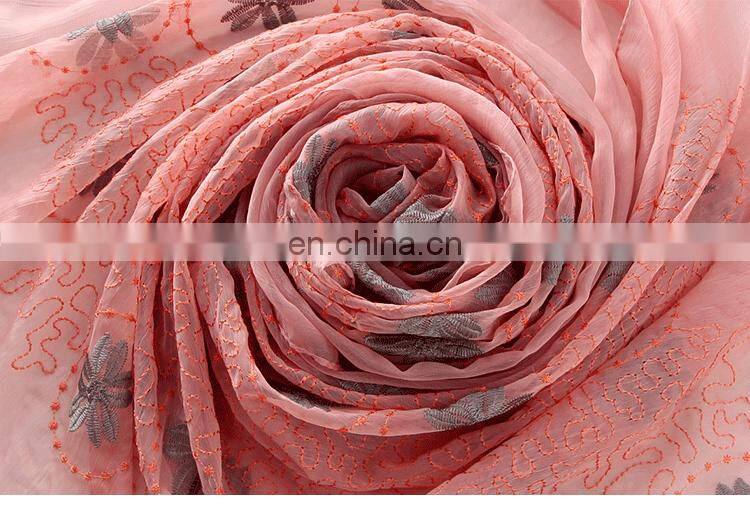 Lingshang new arrival silk scarf autumn and winter women's scarf solid color embroidery design chemical fiber long scarf