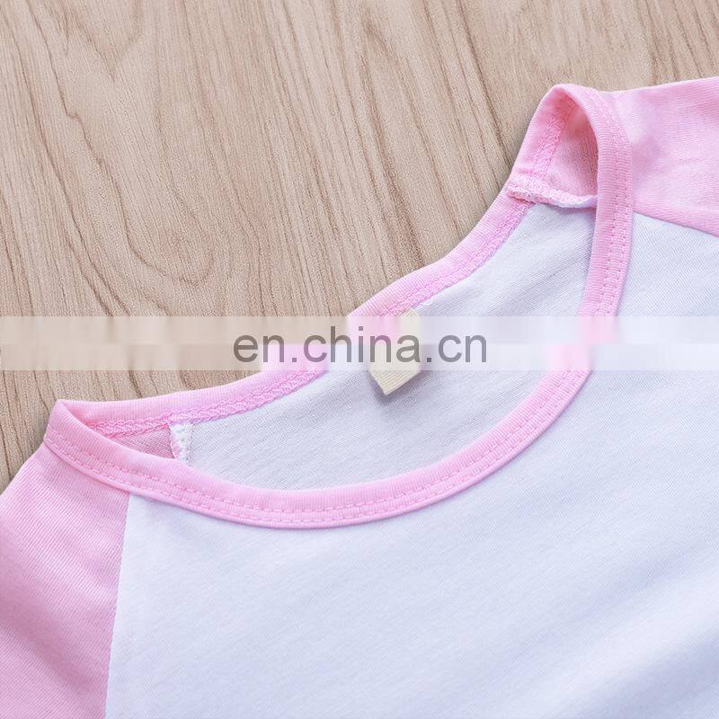 2019 Summer easter day pink girls bunny tops tshirt & love heart pp pants 2pc set 4-8years
