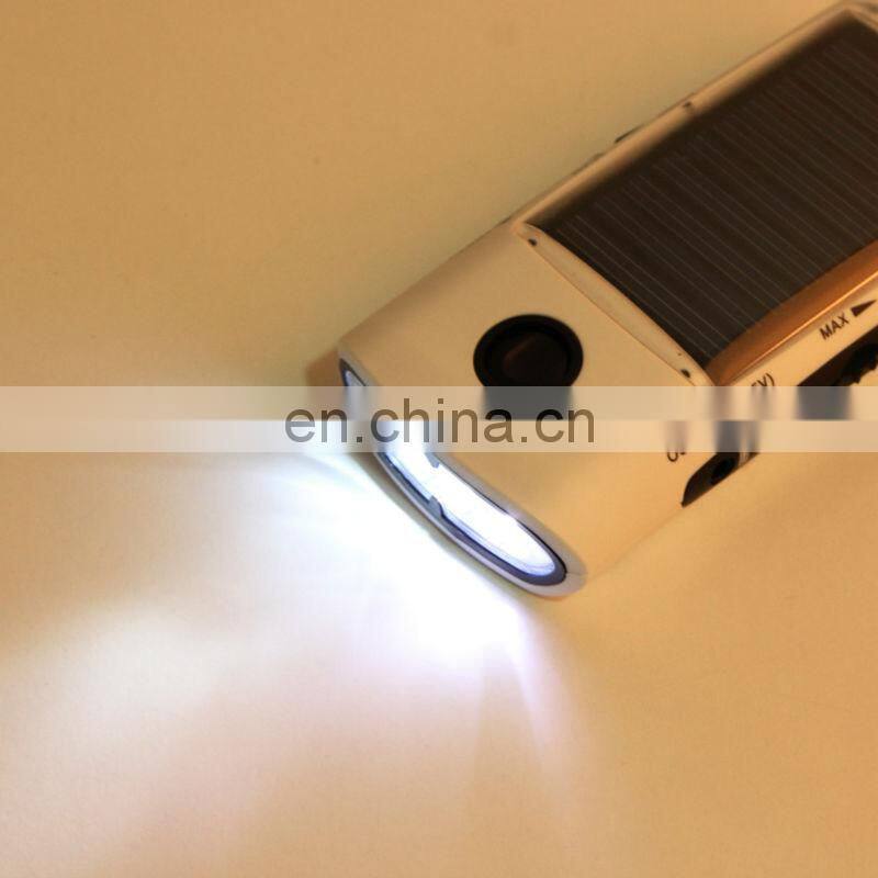 Multifunction 4 LED Solar Powered Dynamo AM/FM Radio + Flashlight Power Cell Phones Charger led flashlight with usb charger