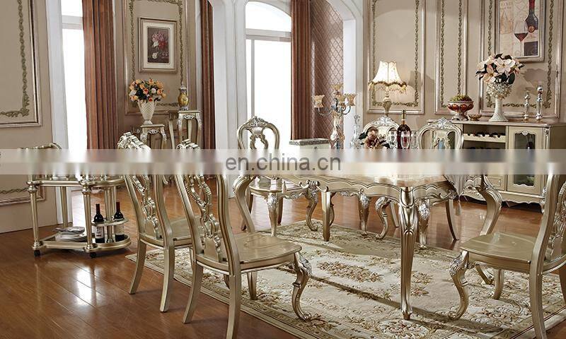 High quality european antique wooden round dinning table set 6 chairs