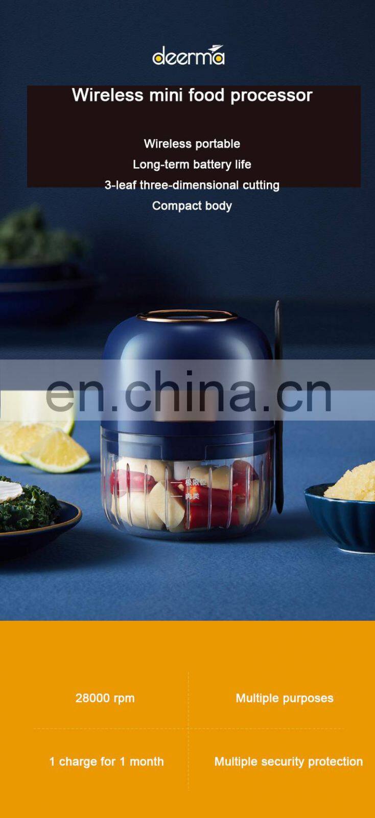 Original Deerma JS200 electric grinder Mini wireless portable food processor for domestic garlic paste, ginger paste, pepper, pe