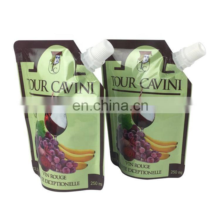 Custom printed liquid drinking juice beverage bag 250ml stand up spout pouch for vodka / red wine