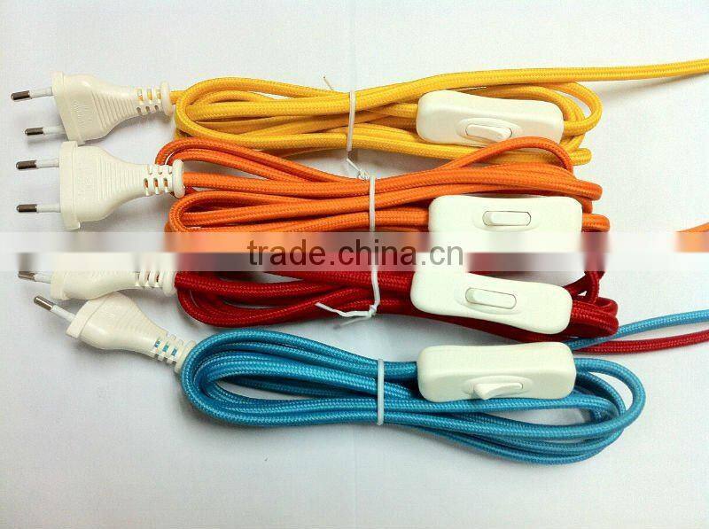 Textile power cord with inline switch for lamp