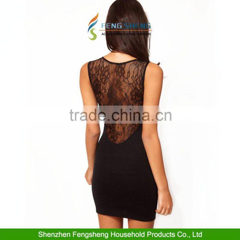 Women Sexy Elegant Black Sleeveless Lace Short Evening Dress