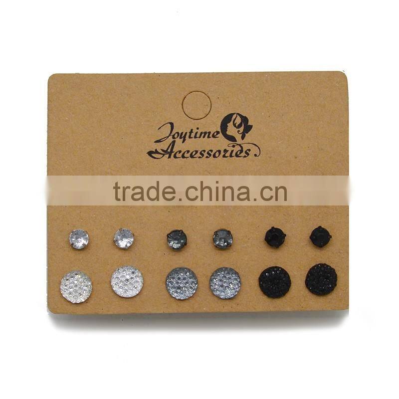 Fashion Rock Mixed Style Cool Tone Round Gemestone Stud Earrings Set Lots