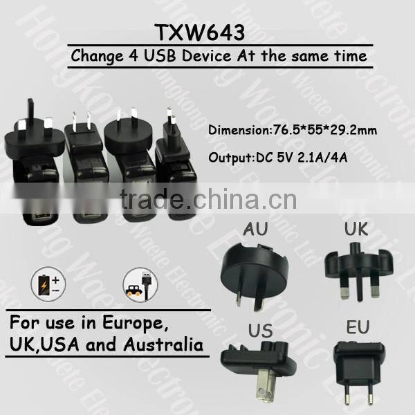 RCM Multi Function USB Travel Charger 5V 4.2A 2.1A UK US EU Aus