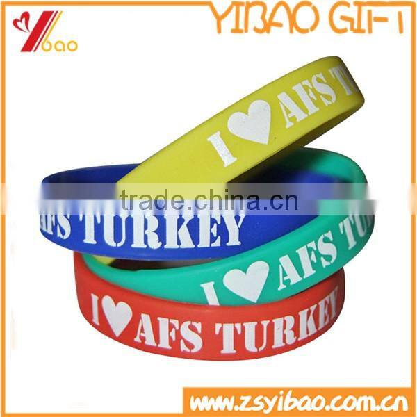 Printed logo custom design silicone rubber wristband, promotional gift silicone rubber bracelet