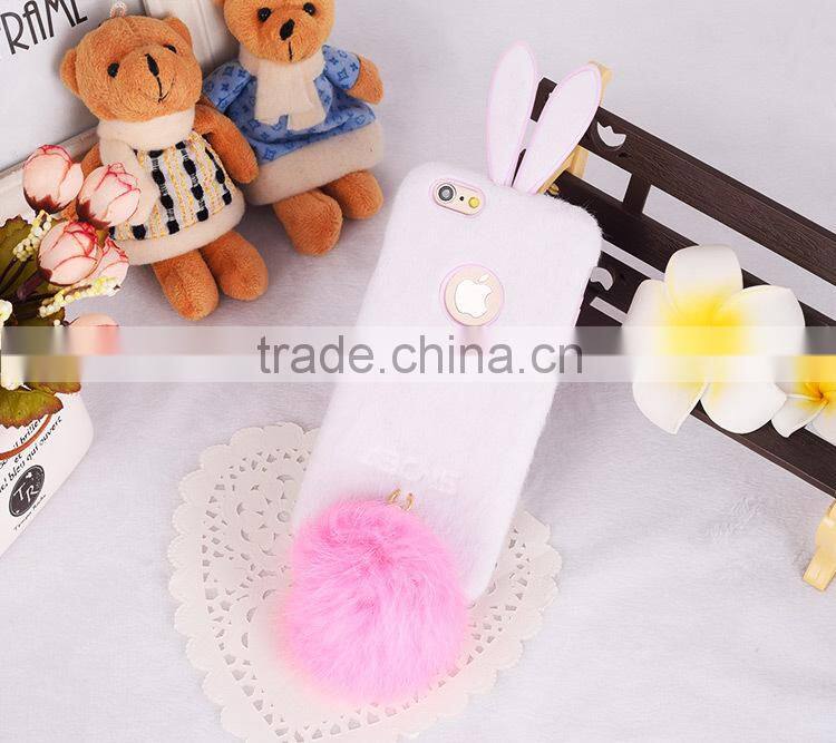 Soft TPU Genuiue Rabbit colorfull Fluffy Fur Tail Ball Phone Case Lxuxry Phone Case for Iphone and for Samsung
