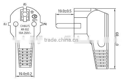 Korea power cord plug with KS approval 10A 250V