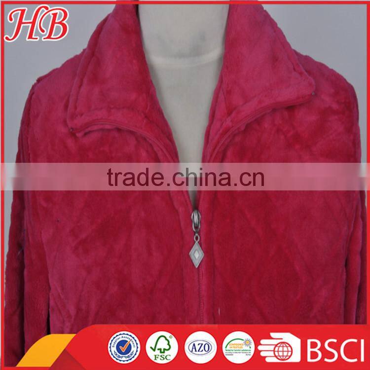 cut coral fleece zip bathrobe for women