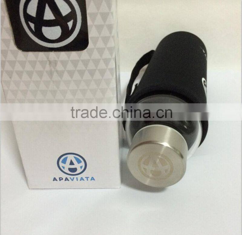High Borosilicate Glass Water Bottle with customized Unique neoprene Sleeve