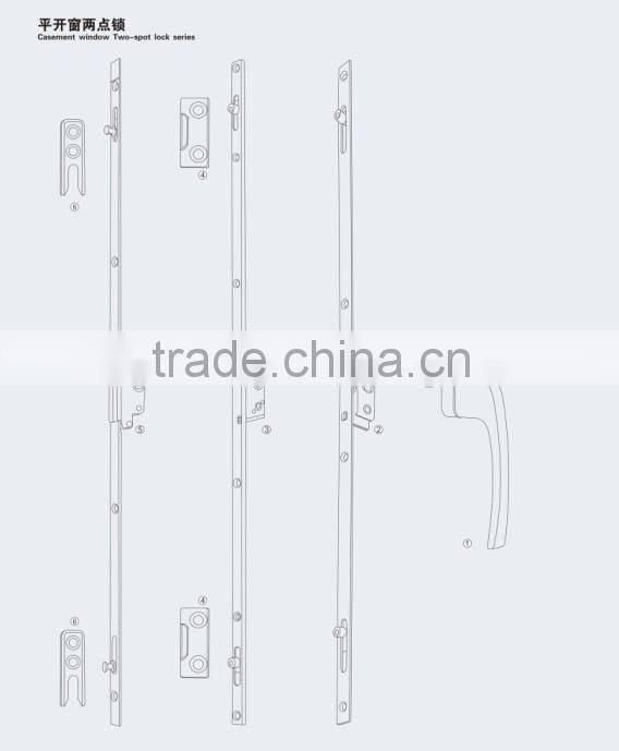 Casement window two-spot lock