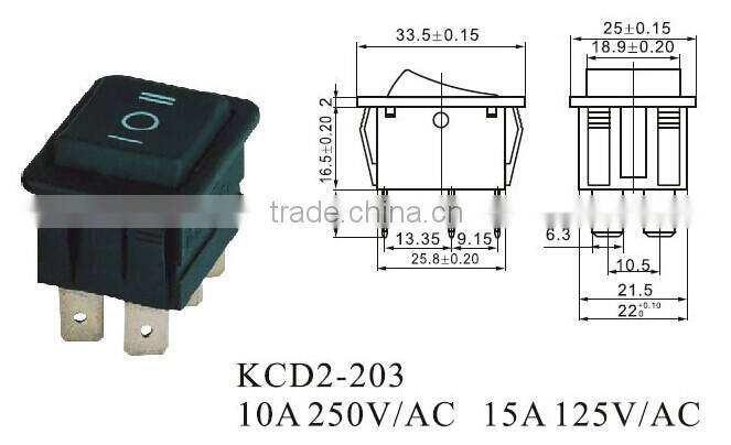 CNGAD on-off-on miniature 6pin rocker switch (250V boat switch,electrical rocker switch)(KCD2-203)