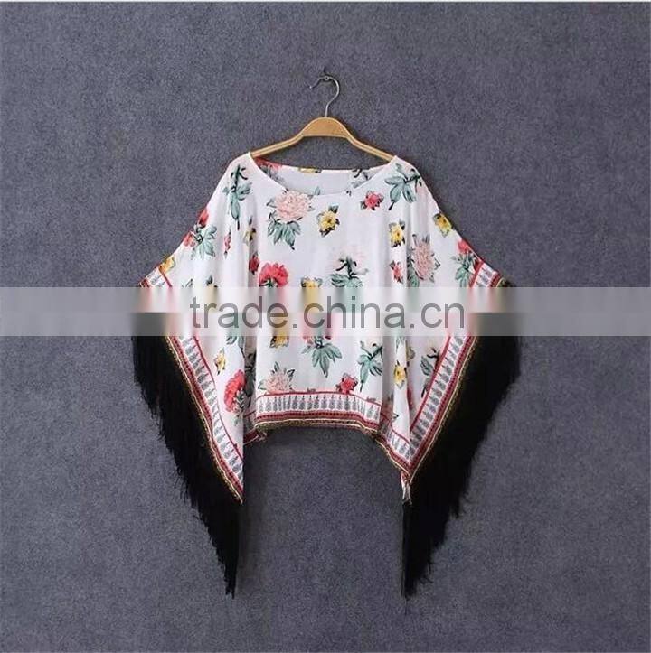 Customaize Elegant Design Sleeves With Tassel Ladies Tunic Top Wholesale