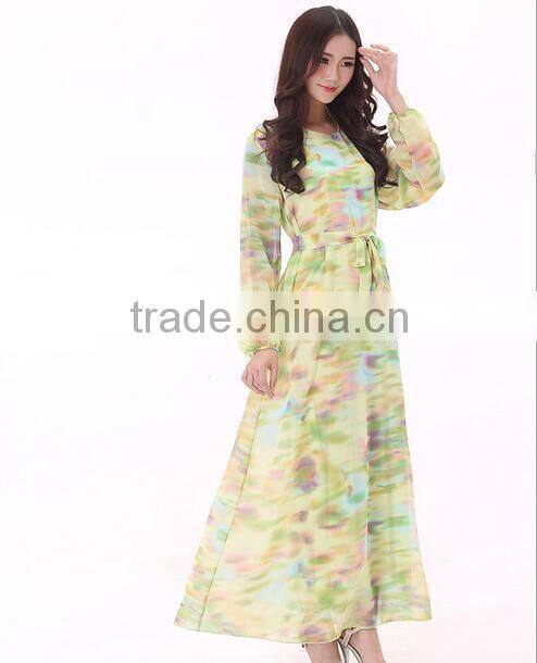 2015 Fahion Long Sleeve Chiffon Kaftan Abya Dresses
