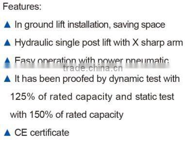 pneumatic and hydraulic single post inground lift X arm