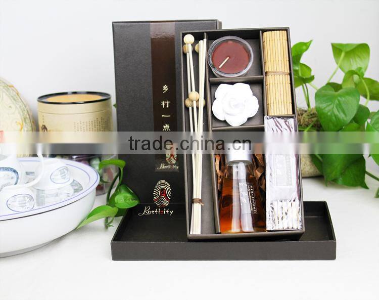 Home decoration glass bottle with essential oil reed diffuser with incense stick