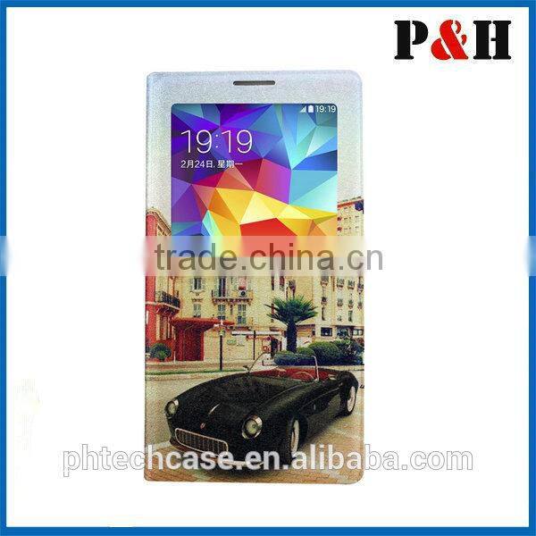 For samsung GALAXY 9600 S5 Lovely pattern leather Case/Flip Wallet colored drawing Leather Case for galaxy I9600 S5