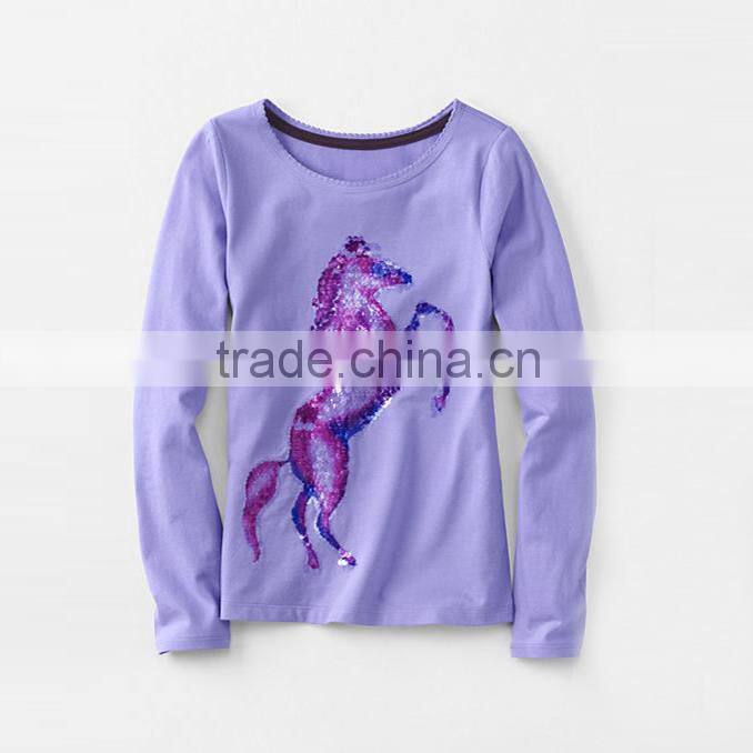 Soft Cotton Jersey Girls' Long Sleeve Embellished Graphic T-shirt
