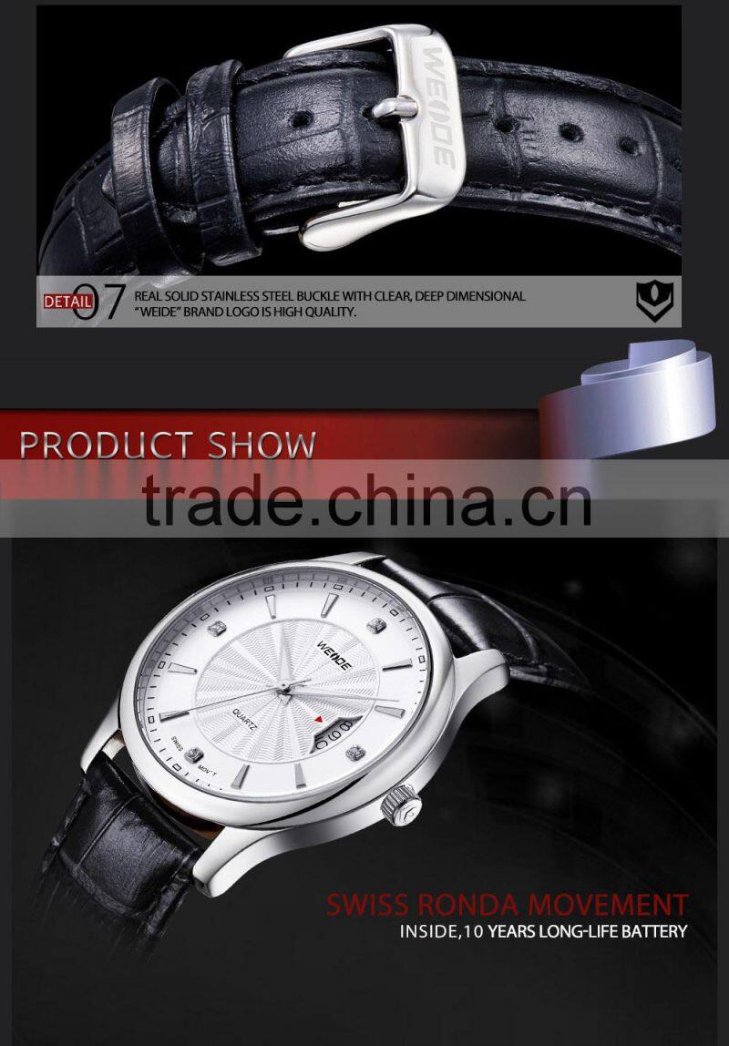 WEIDE Genuine Leather Waterproof Swis s Quartz Mens Luxury Watch