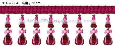 Fringes wholesalers 100% rayon material acrylic bead curtain tassel fringe beaded fringe with suede fabric