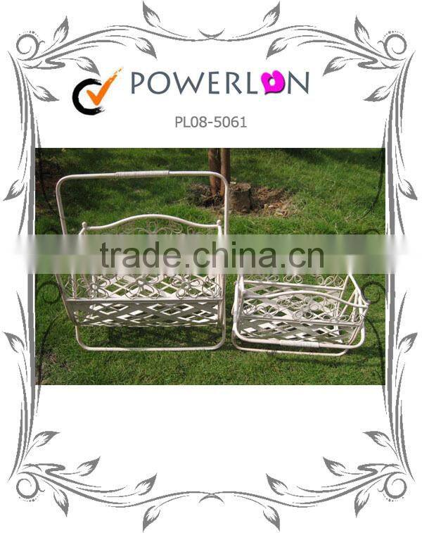 Popular Nice Unique Design Antique S/2 Wrough Iron Wall Hanging Plant Pot For Garden Patio Backyard I24M TS05 G00 X00 PL08-5061