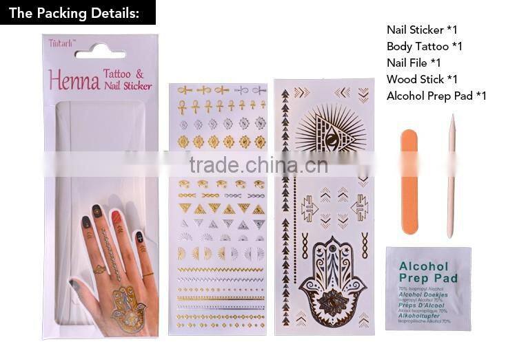 custom high quality Egyptian pattern nail art sticker decals 3d nail sticker metallic tattoo sticker set