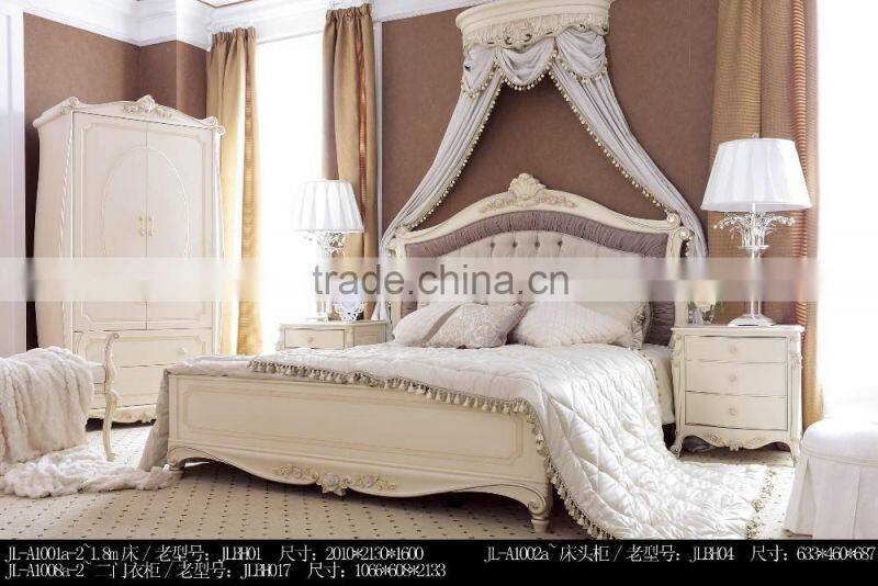 New Classic European And America Style Carved Bedroom Furniture Bed Bedside table Wardrobe Dressing table Bench Royal Chair