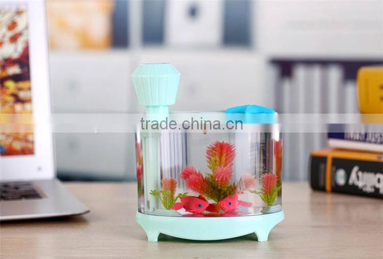 New arrival 3 in 1 usb mini humidifier night light fish tank mist diffuser for home office