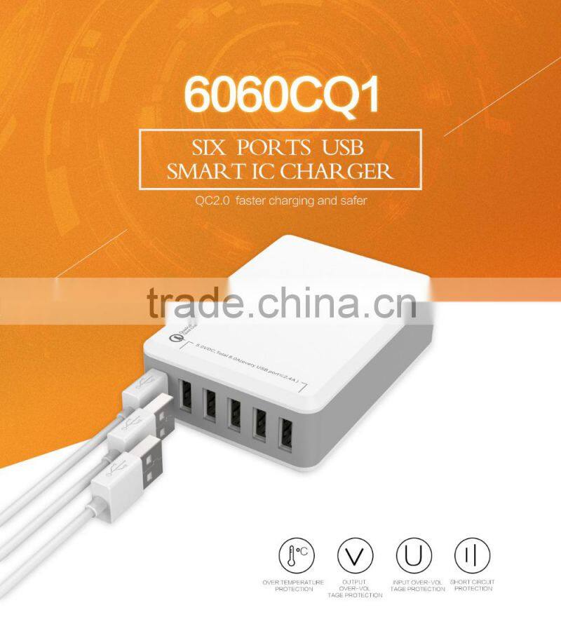 6 ports 60W wall charger desktop charger/home charger with QC2.0/3.0 port