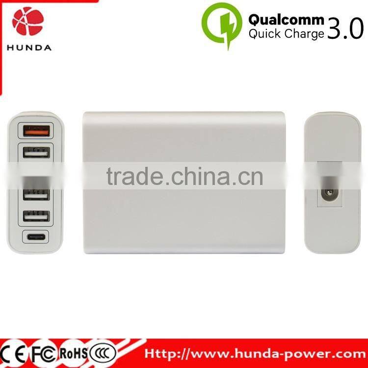 HUNDA Factory 60W 6Port USB Charger with Single Quick Charge 3.0 Port + Type C Port