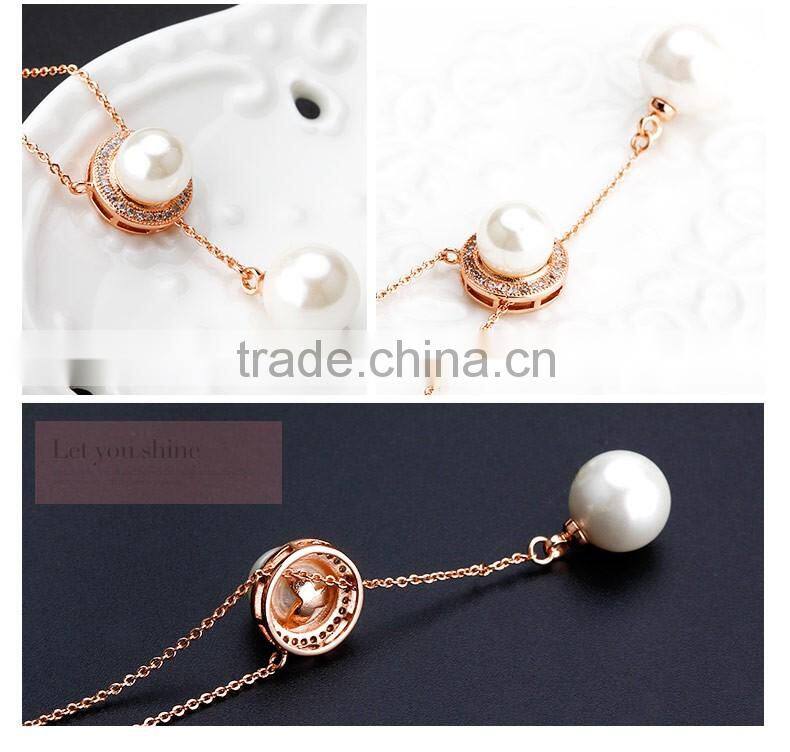OUXI 2016 korean style top quality gold plated freshwater double fashion pearl necklace 11471