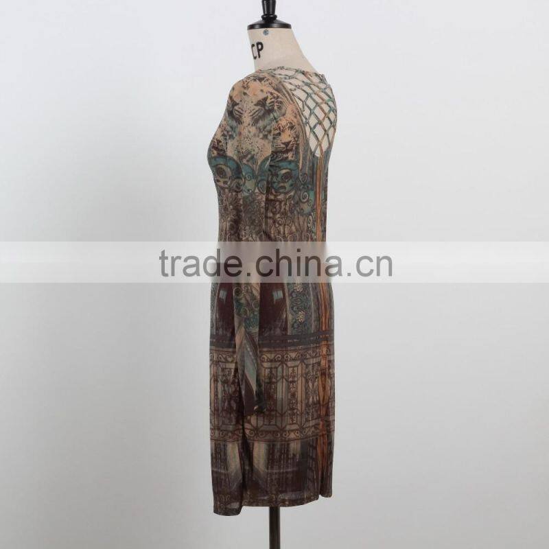 Latest dress 2016 Spring autumn long sleeve dress for mature woman sexy net back dress OEM/ODM supply