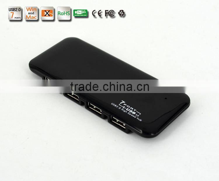 Low cost portable High Speed slim shape plastic casing 480MBPS 7 port USB 2.0 HUB