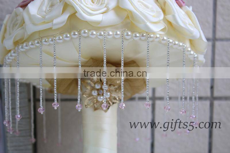 Elegant Bridal Bouquet Wedding Bouquet made by Satin Roses Brooches Handmade Vintage Inspired Alternative