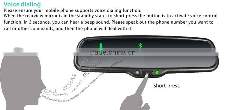 Handsfree car kit Bluetooth Car Rearview Mirror with back up display