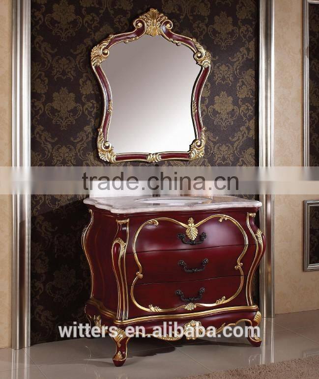 Floor mount antique bathroom vanity units/Red bronze antique bathroom cabinet with golden carving Cabinet WTS318