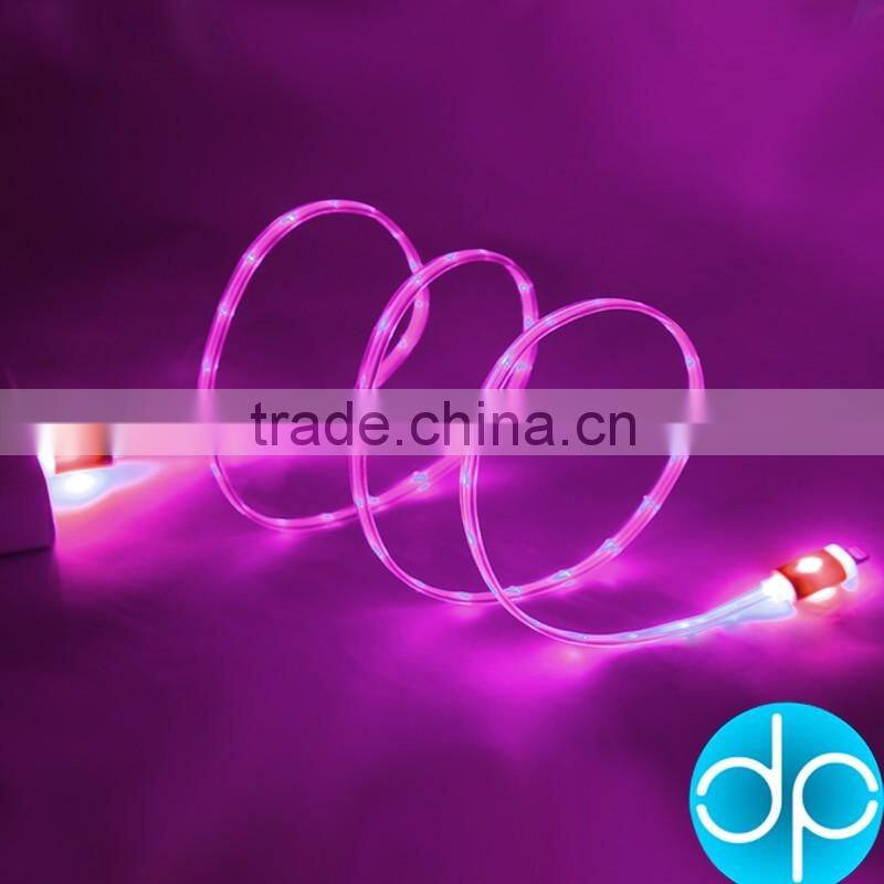 2015 hot selling charger cable flat wired glowing usb cable led light for promotion