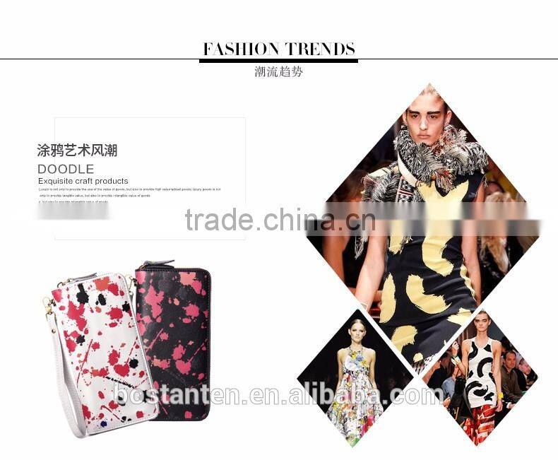 zipper nice painting evening clutch women wallet leather with hand strap