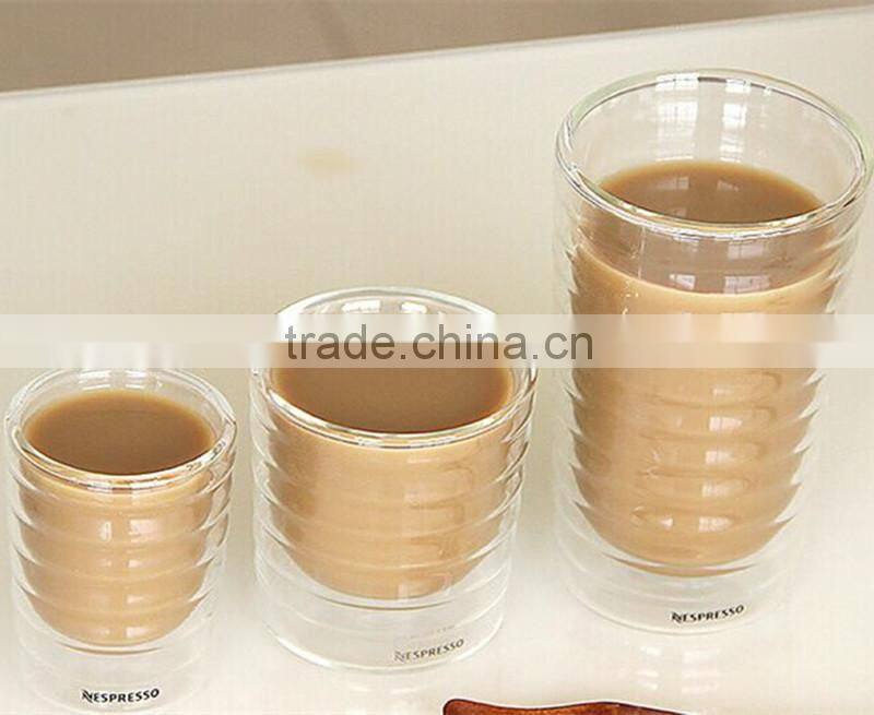 2016 new products 80ml 150ml 350ml Espresso double wall borosilicate glass coffee cup without handle