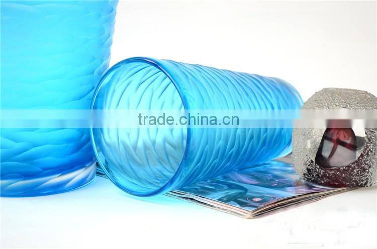 Wholesale High Quality Sky Blue Hand Carved Art Small Glass Vase For Wedding Center