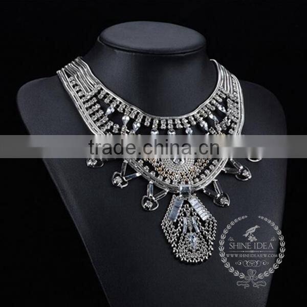 high quality vintage rhinestone chunky statement necklace tin alloy fashion women pendant necklace 6390055