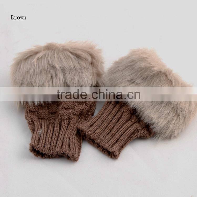 Fashion Cute Faux Rabbit Fur Hand Winter Warmer Knitted Fingerless Gloves Mitten Wholesale