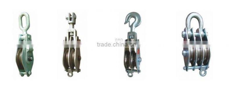 Hoisting pulley block and lifting tackle with iron wheel for craning weight