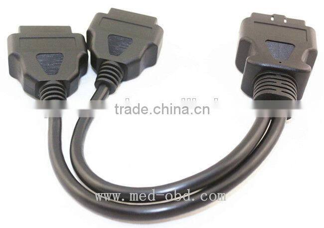 OBD2 splitter Y Cable, J1962M to 2 J1962F, 1 male to 2 female, 1ft