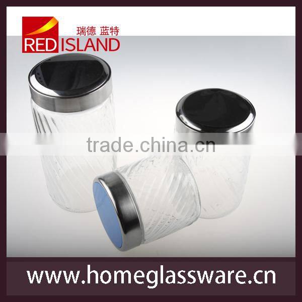 glass storage jar with stainless steel lid, glass canister set