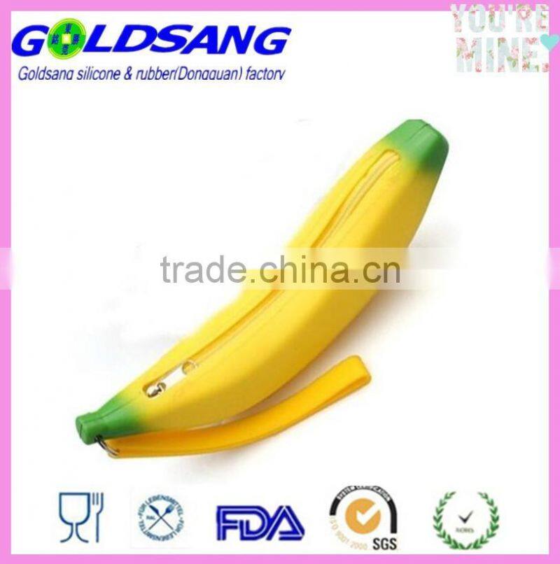 yellow color banana shape silicone pencil bag