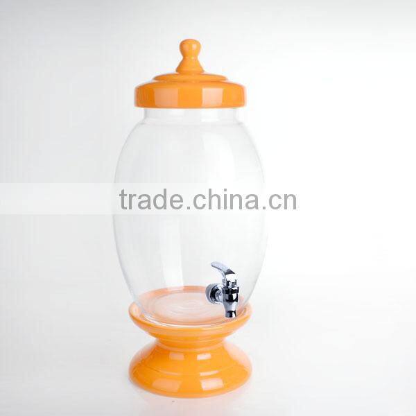Fancy glass water and beverage dispenser with ceramic lid and stand