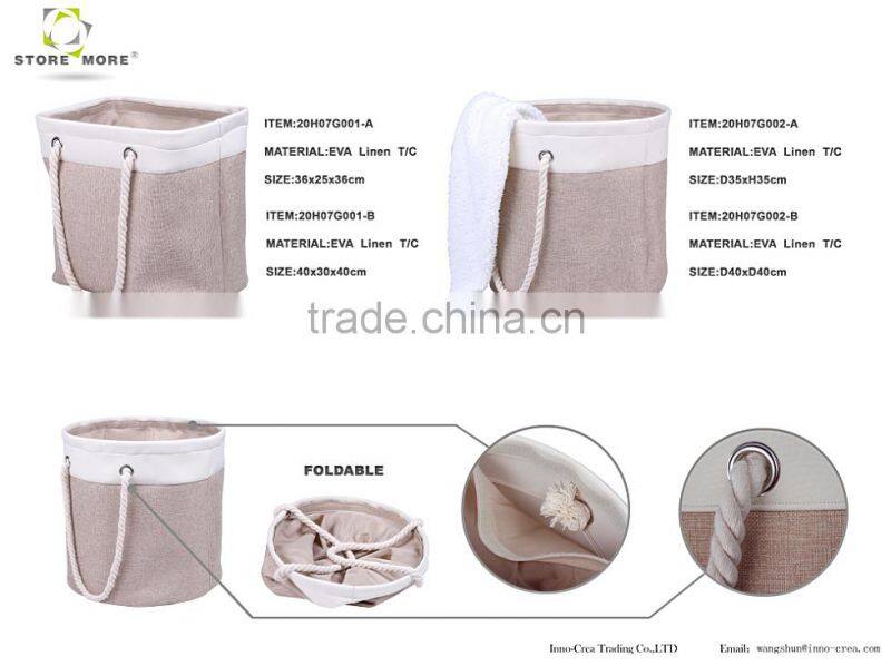 Polyester Round Laundry Basket Hamper with Cotton Rope Handles