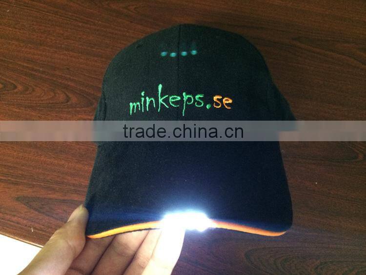 Custom Plain Dyed LED Light baseball cap of 100% Cotton China Factory